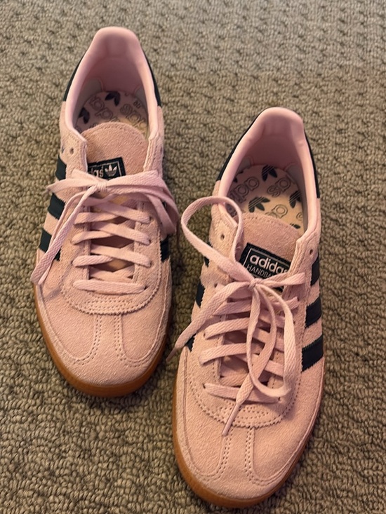 adidas Shoes - adidas Pink Suede Handball Sneakers with navy Stripes
